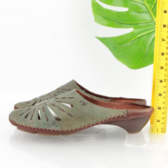 Pikolinos Womens Romana Mule Size 41 10 Green Leather Low Heel Cutout Comfy Shoe - Picture 6 of 11